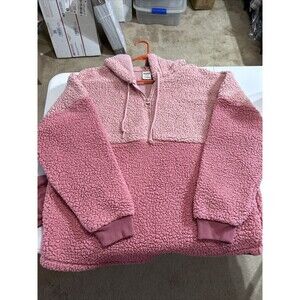 Victorias Secret Fleece Sherpa Pullover 1/4 Zip Hoodie Medium Shirt Plush Hooded